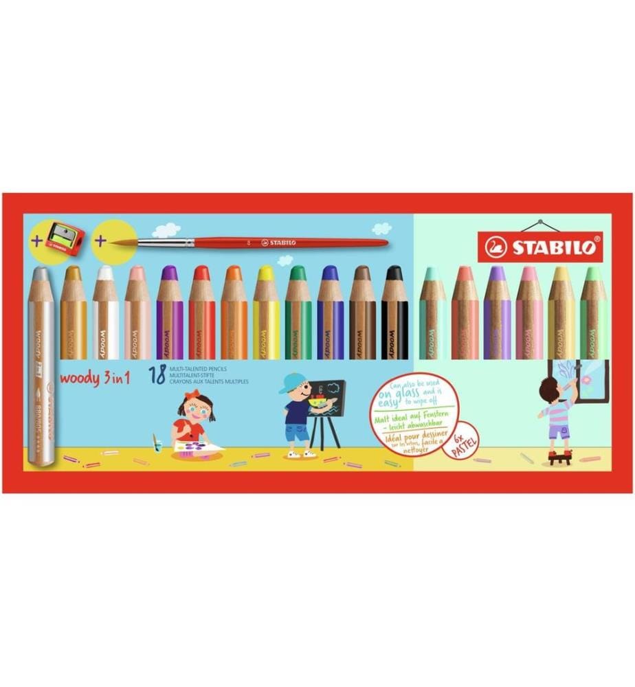 STABILO - Crayons de couleur Woody 3in1 pastel Étui de 18