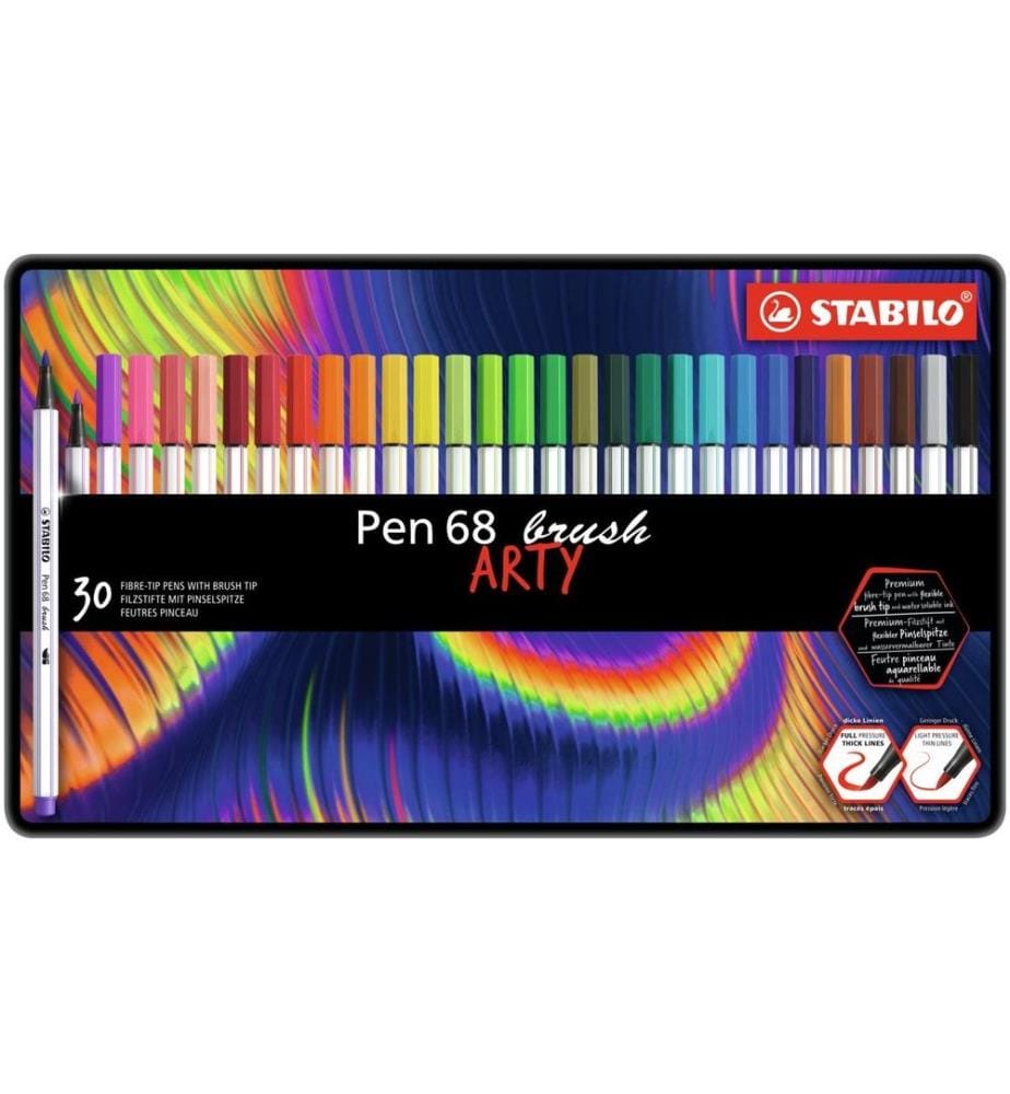 STABILO - Pen 68 Brush Arty Étui métallique de 30 pièces