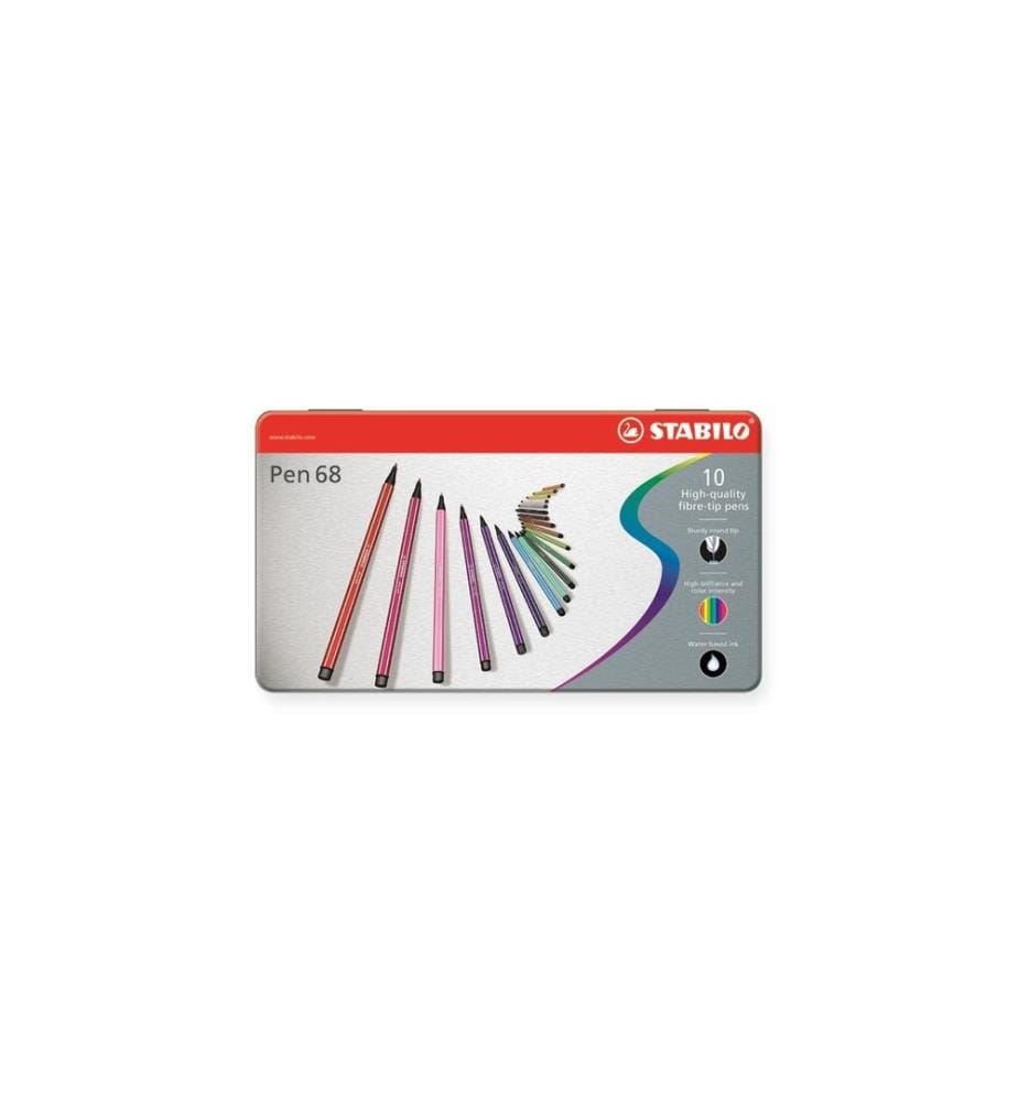 STABILO - Feutres de coloriage Pen 68 Boîte de 10 pièces en métal