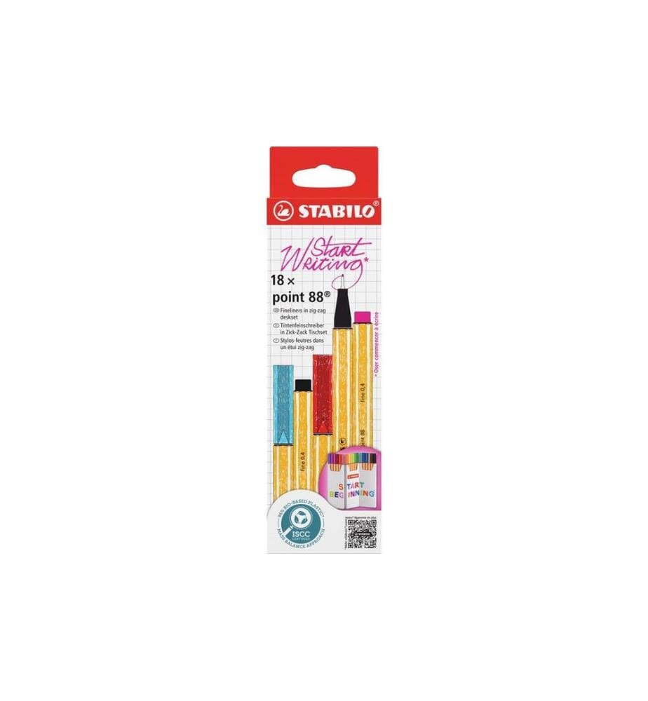 STABILO - Crayon feutre point 88 zig zag étui de 18 piéce