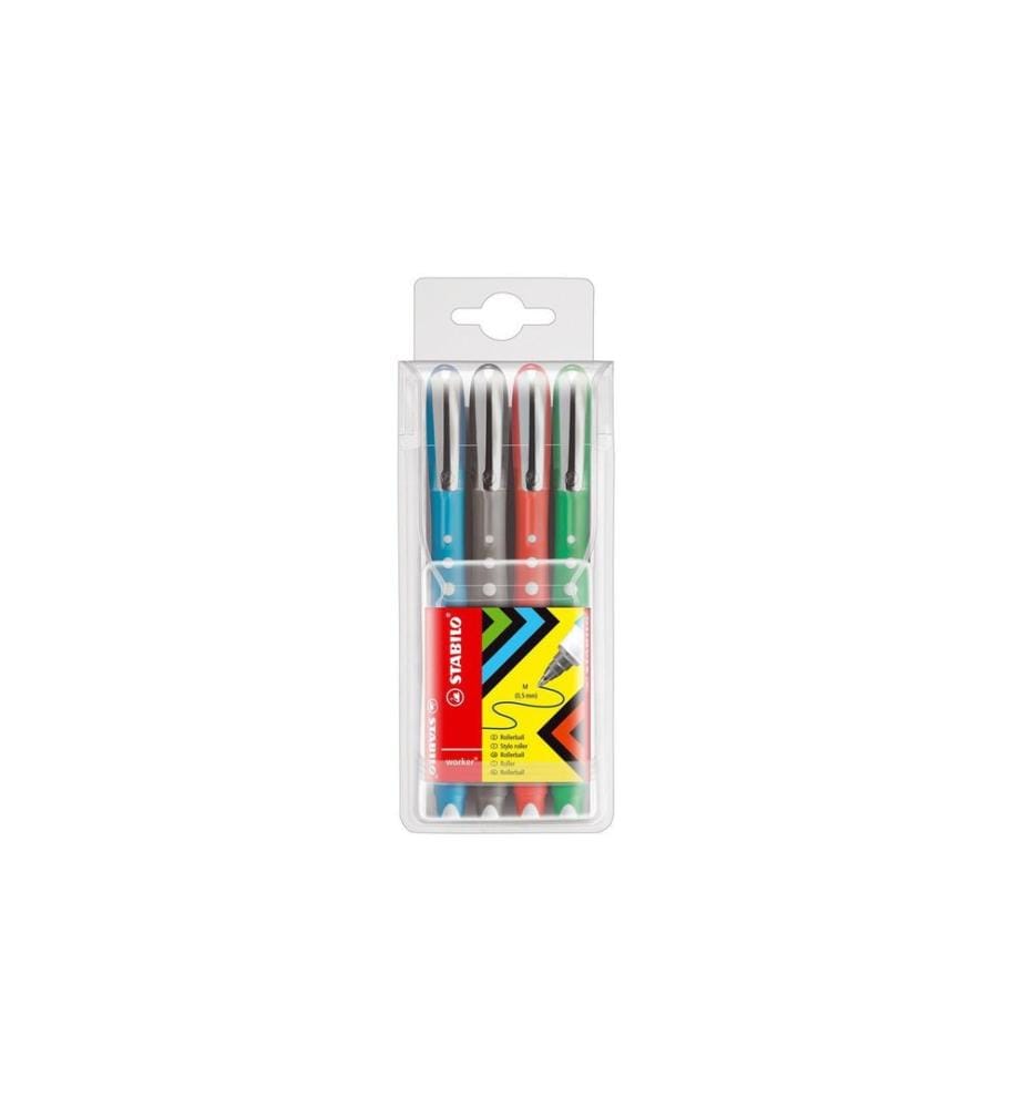 STABILO - Stylo à bille roulante worker colorful Étui de 4