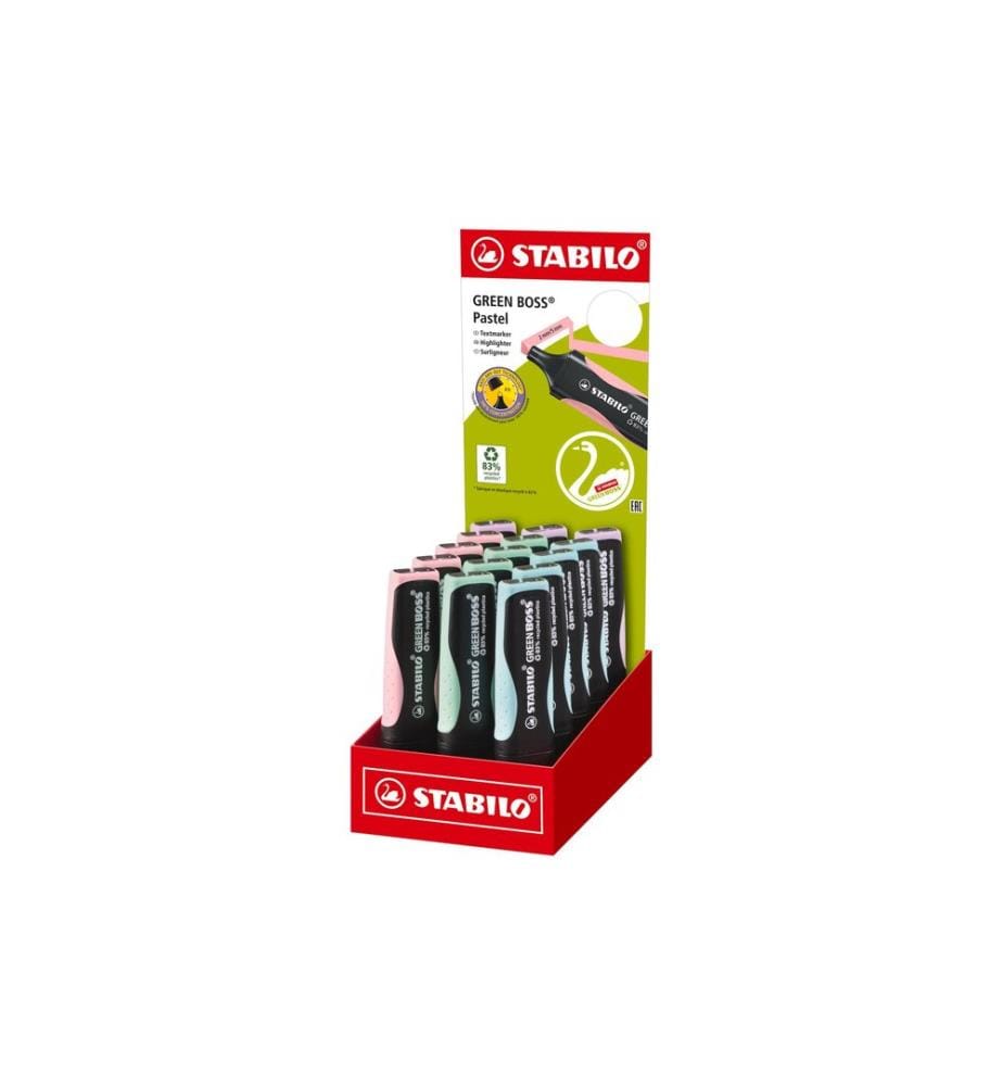 STABILO Surligneur GREEN BOSS 15 pièces en présentoir, assortis