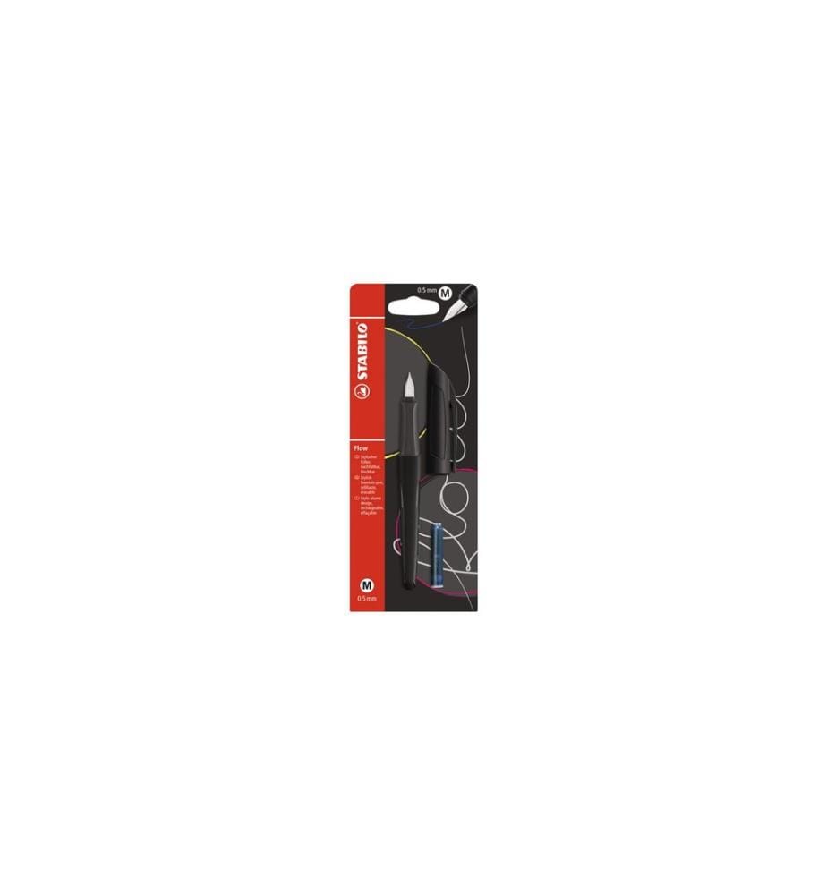Stylo-plume STABILO Flow ACTIVE noir Blister, rechargeable