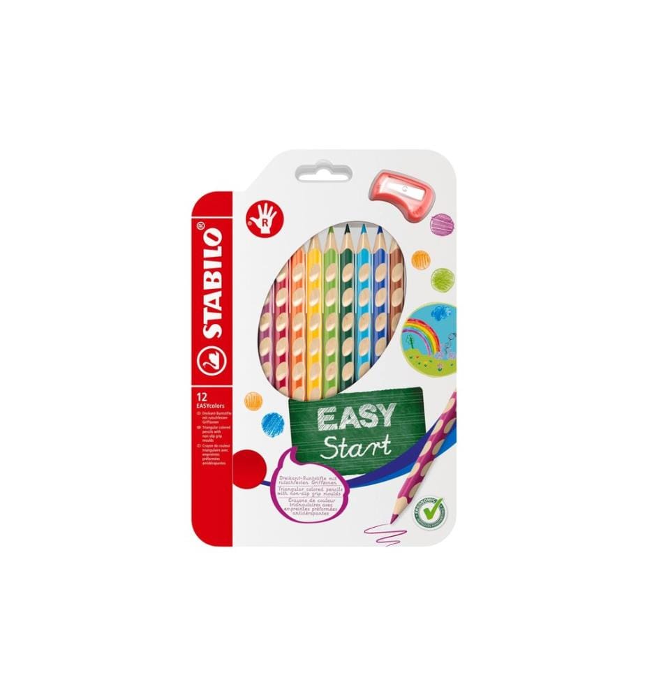 Crayons de couleur STABILO EASYcolors pour droitiers, étui de 12