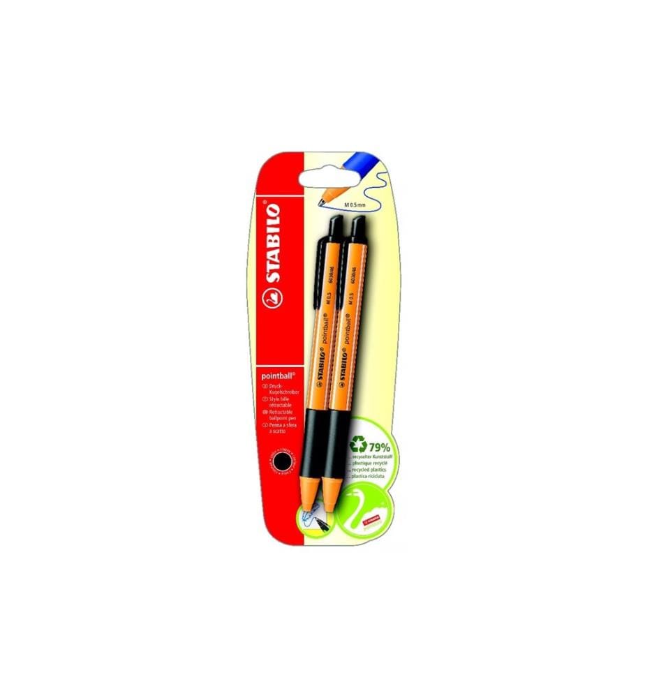 STABILO pointball stylo-bille, blister de 2, noir