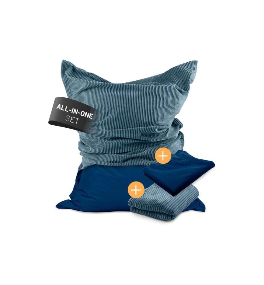 Lumaland - sac pour s'asseoir + housse en velours côtelé Bleu marine, 380 l
