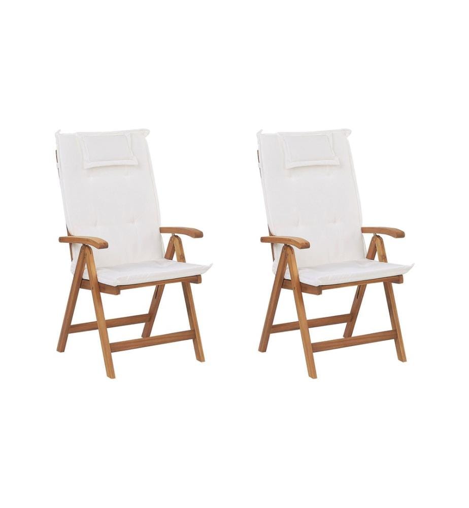 Lot de 2 chaises de jardin avec coussins JAVA Acacia Blanc cassé