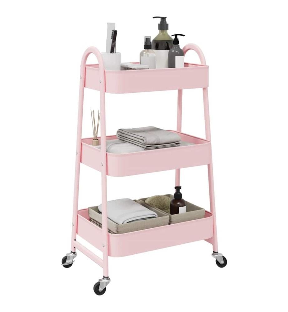 Chariot de rangement à 3 niveaux Rose 42 x 41,5 x 77 cm Acier