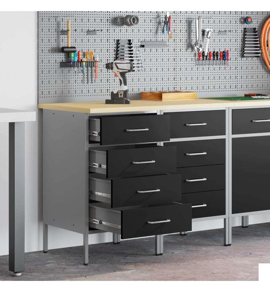 Placard de travail 2 pcs Noir et gris 100 x 55 x 85 cm