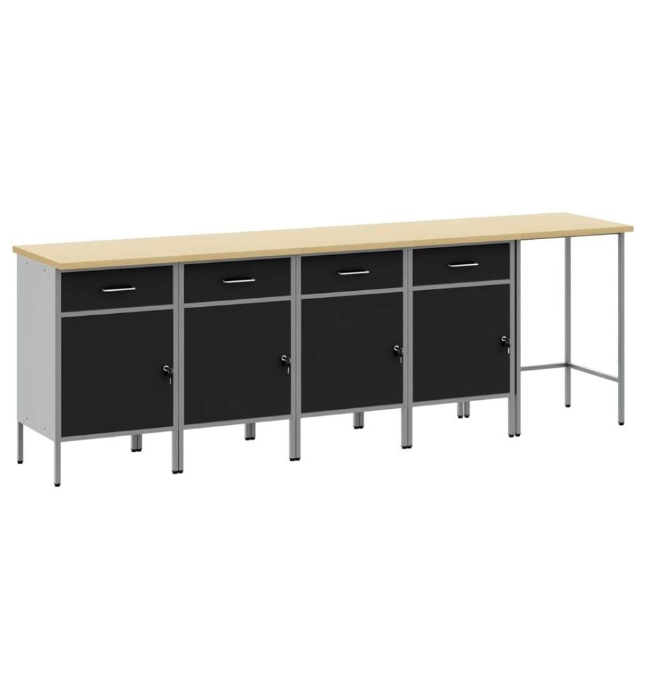 Ensemble de placards de travail avec tiroir 5 pcs Noir et gris