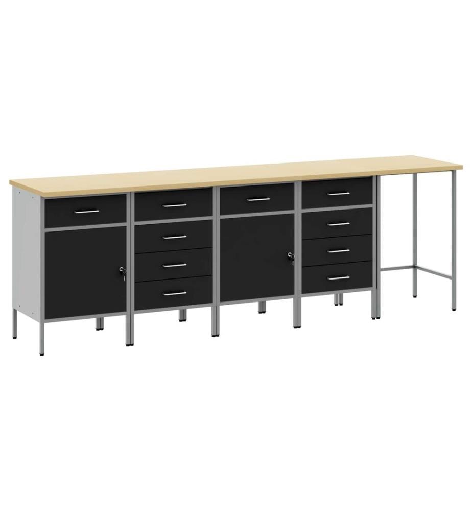 Ensemble de placards de travail avec tiroir 5 pcs Noir et gris