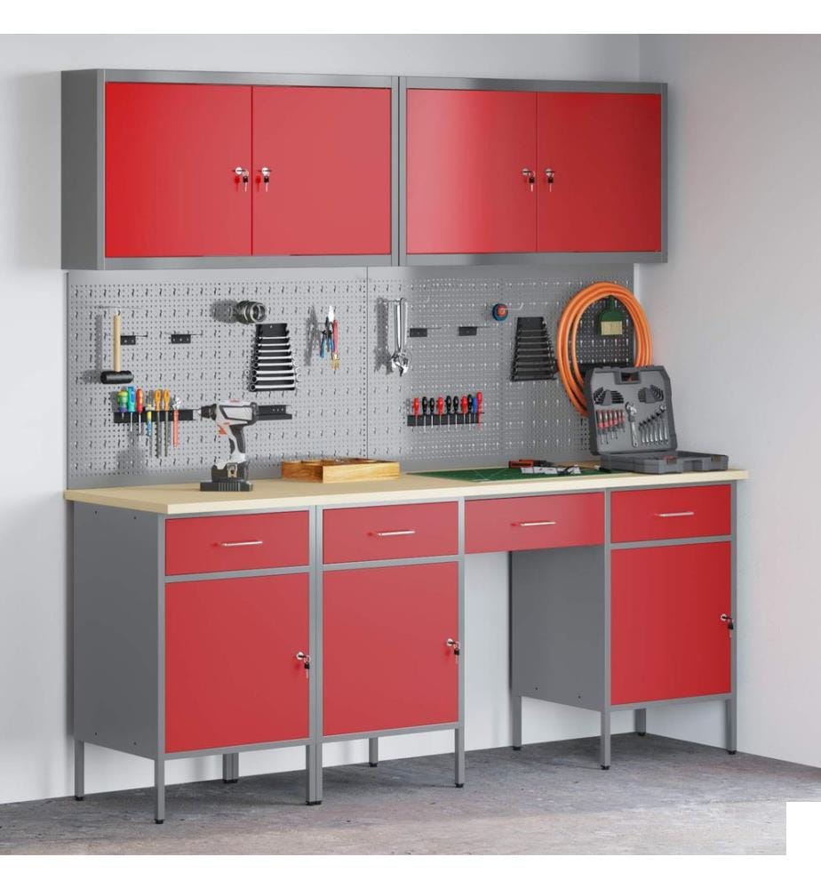 Placard de travail 10 pcs Rouge Bois d'ingénierie et acier