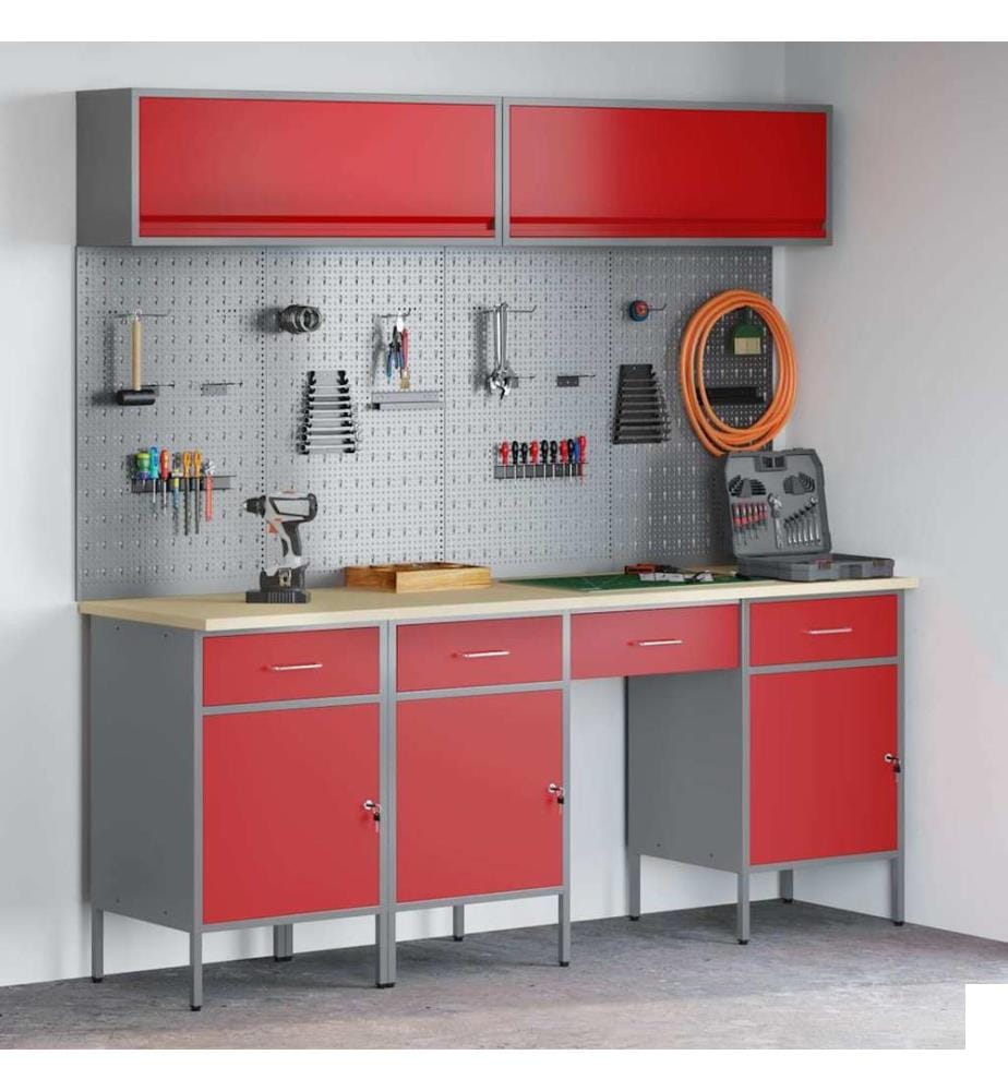 Ensemble de placards de travail avec tiroir 10 pcs Rouge
