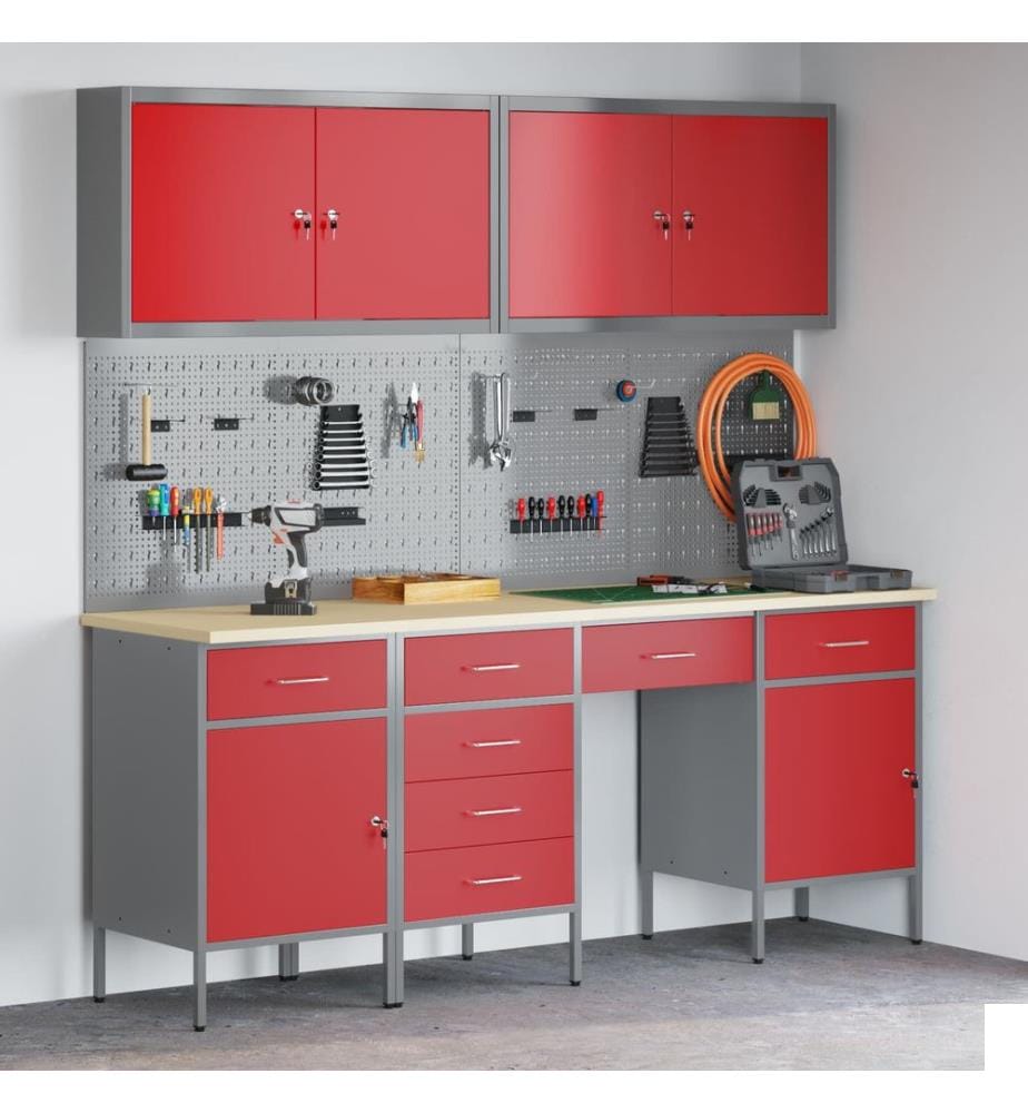 Placard de travail 10 pcs Rouge Bois d'ingénierie et acier