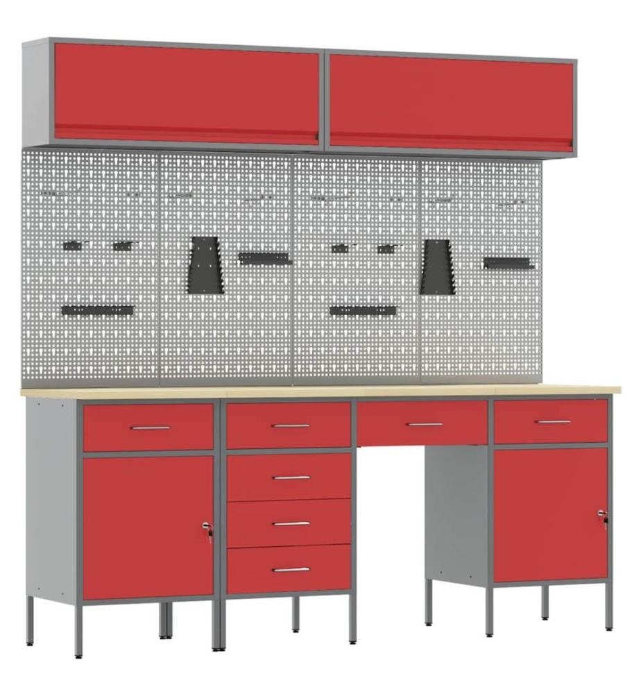 Ensemble de placards de travail avec tiroir 10 pcs Rouge
