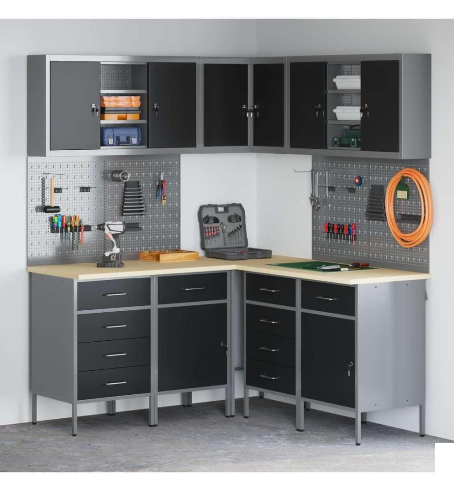 Ensemble de placards de travail avec tiroir 12 pcs Noir et gris