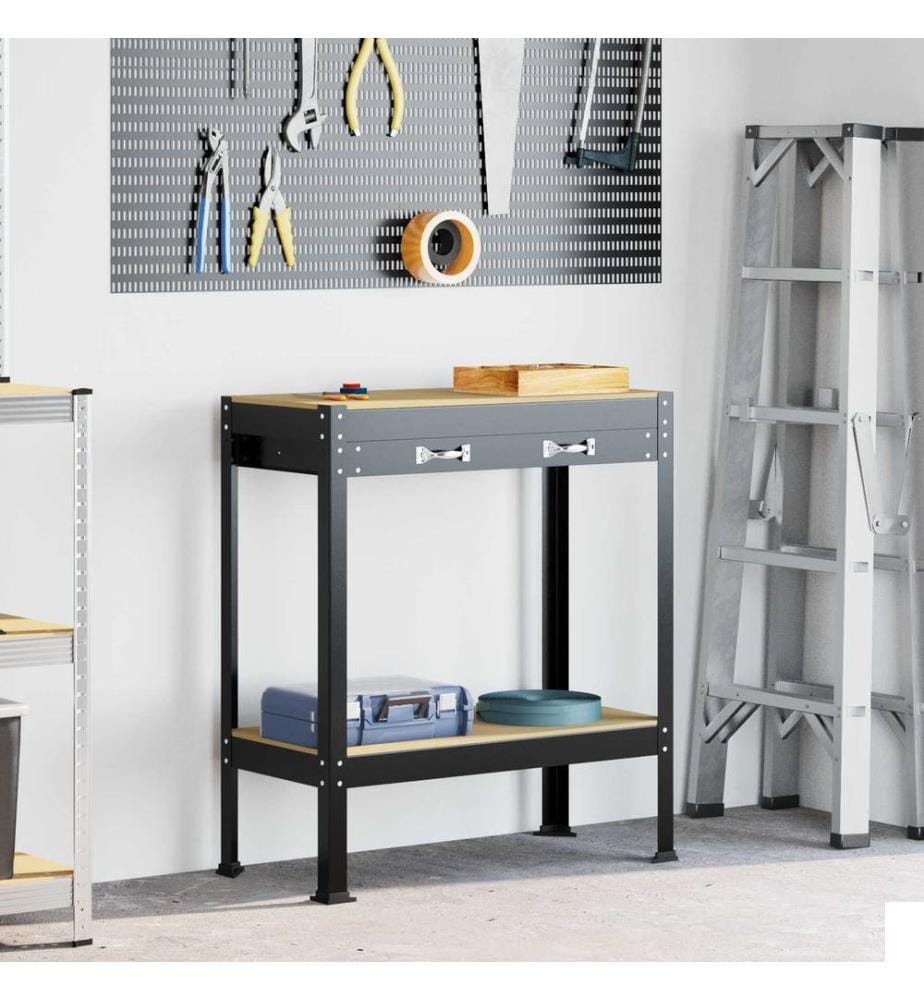 Atelier Noir 80 x 40 x 91 cm Bois d'ingénierie et métal