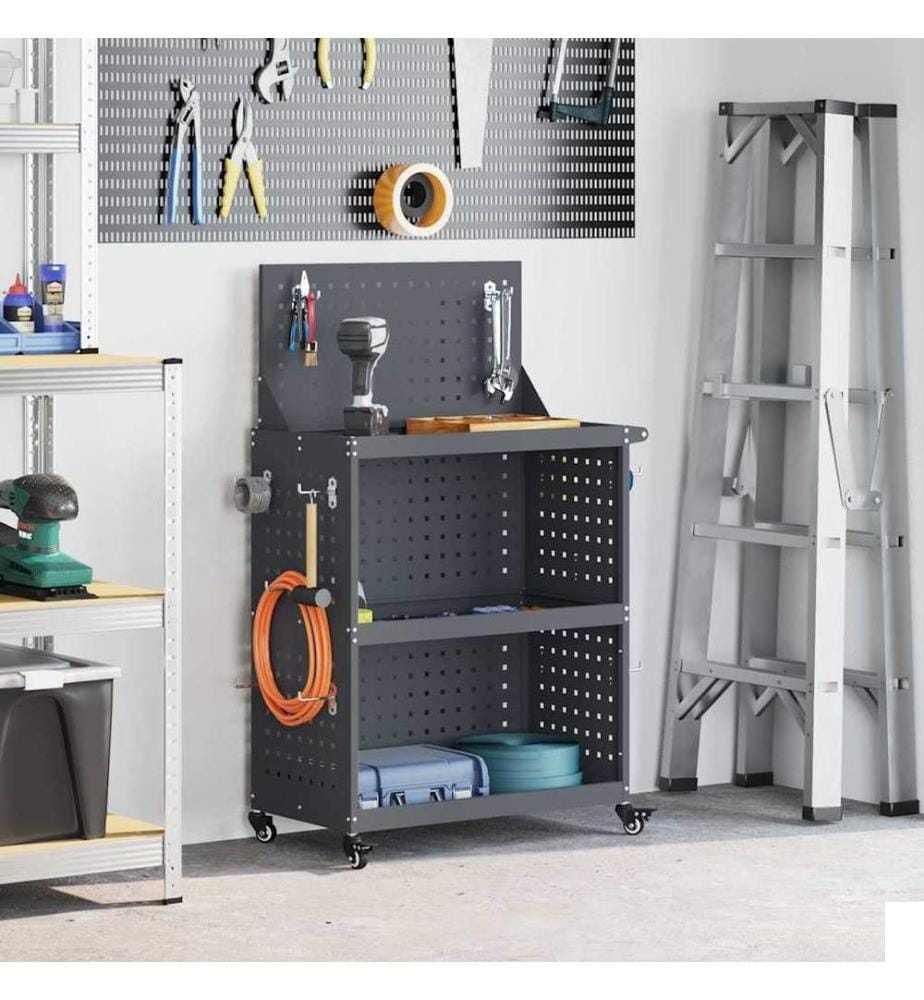 Chariot à outils avec étagère Anthracite 65 x 35 x 111 cm