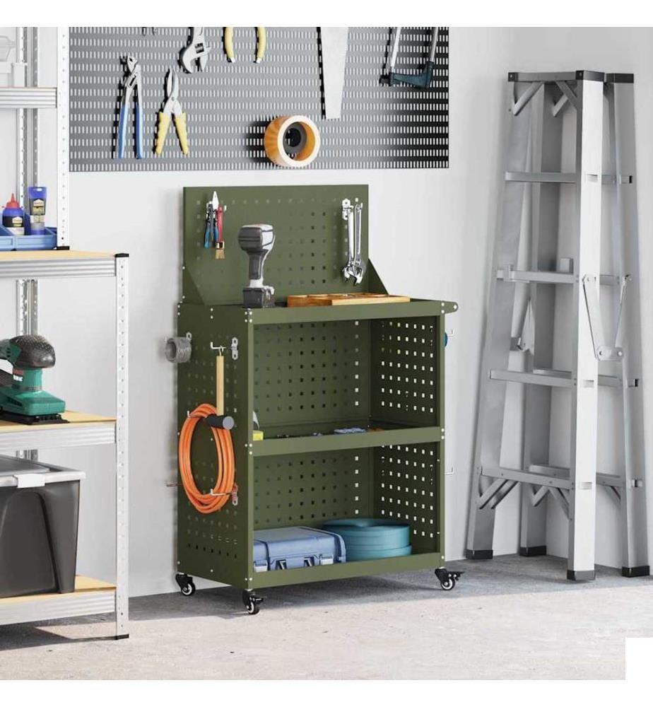 Chariot à outils avec étagère Vert olive 65 x 35 x 111 cm