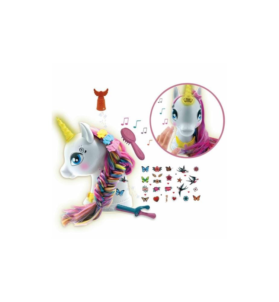 Lexibook - Tête à coiffer licorne avec musique et accessoires