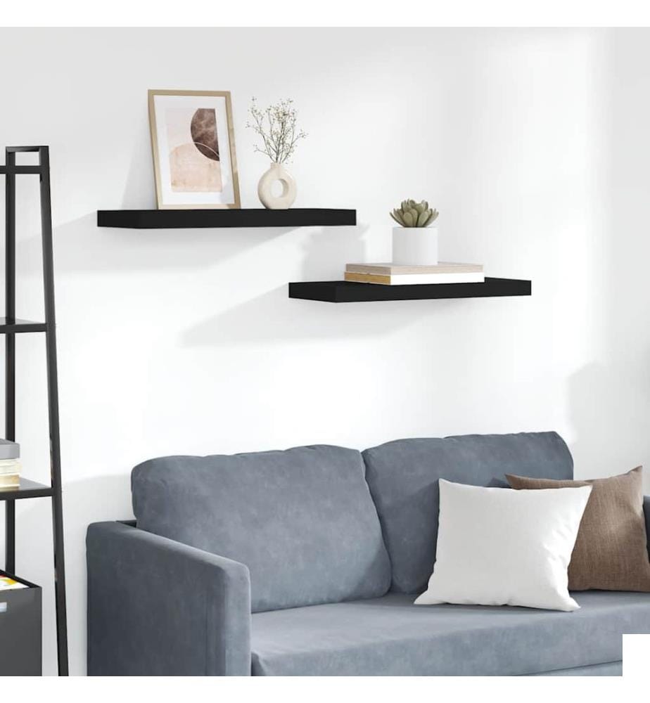 Étagères murales flottantes 2 pcs noir 60x23,5x3,8 cm MDF