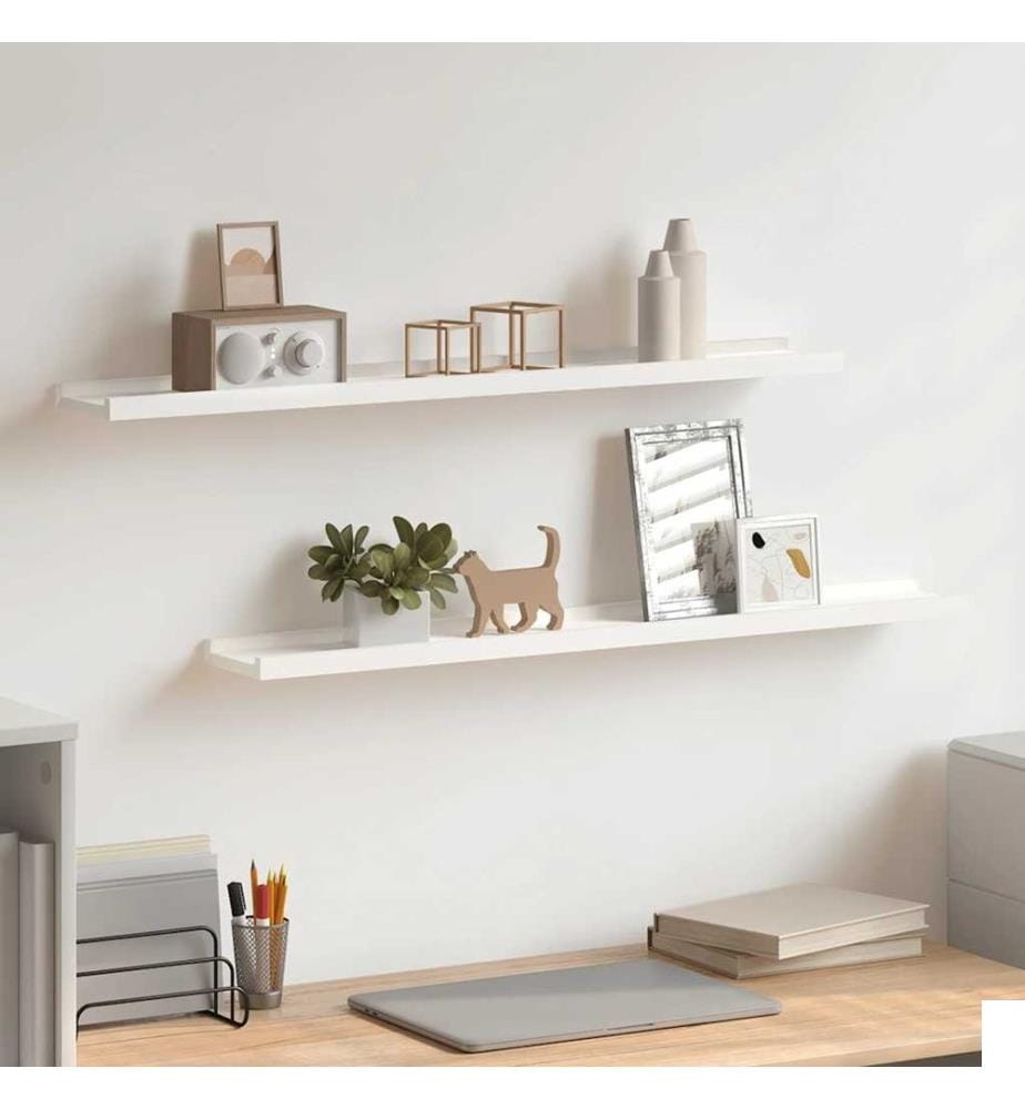 Étagères à rebord pour cadre photo 2 pcs Blanc 80x9x3 cm MDF