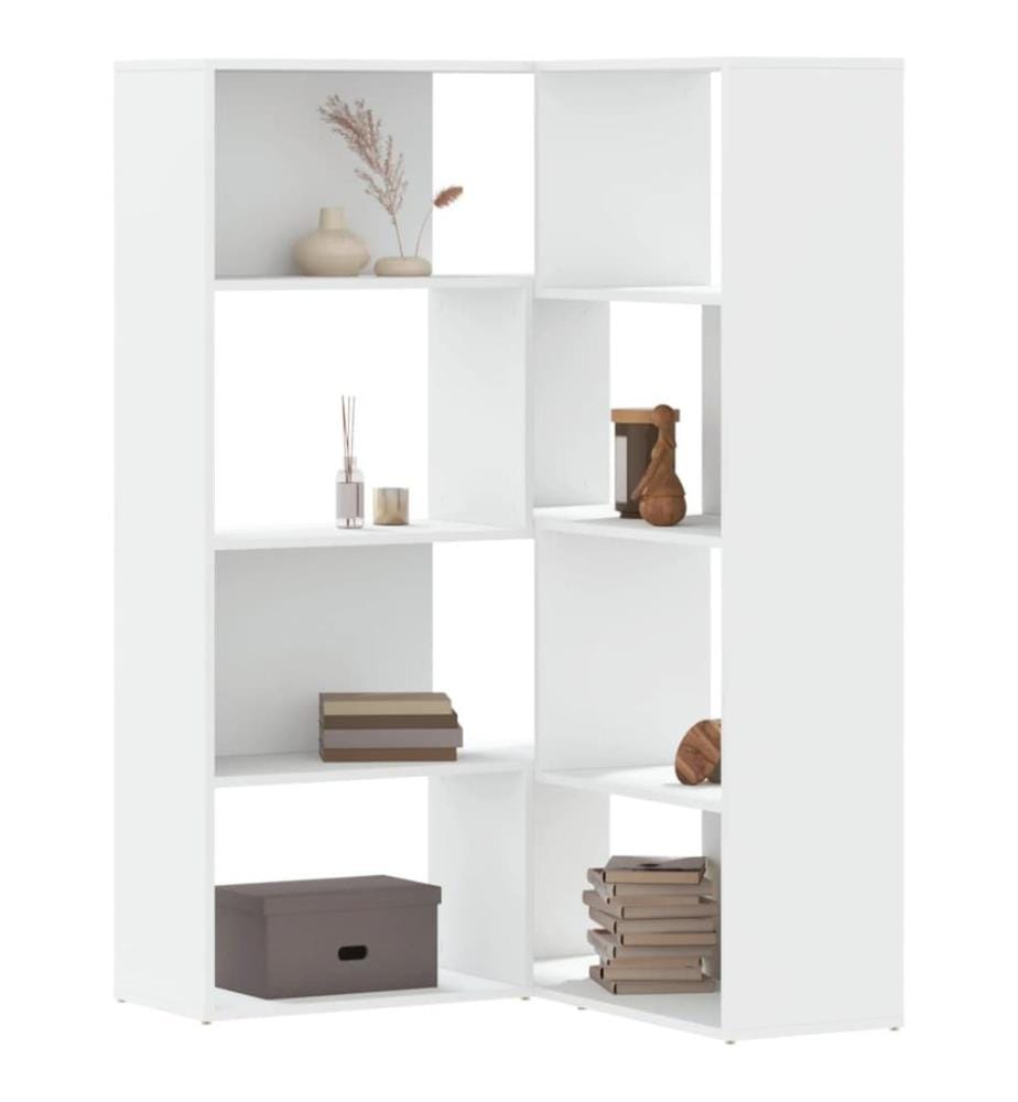 Bibliothèque d'angle à 4 niveaux blanc bois d'ingénierie