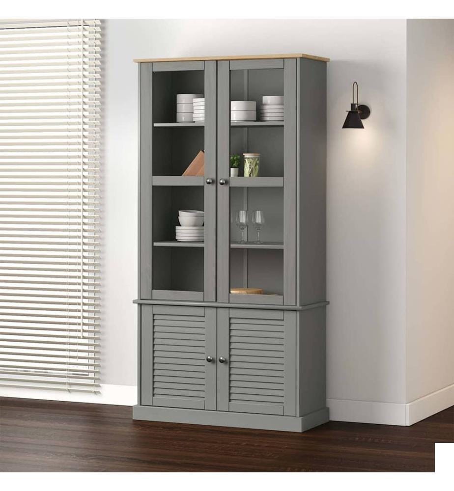 Vitrine en verre VIGO gris 85x35x170 cm bois massif de pin