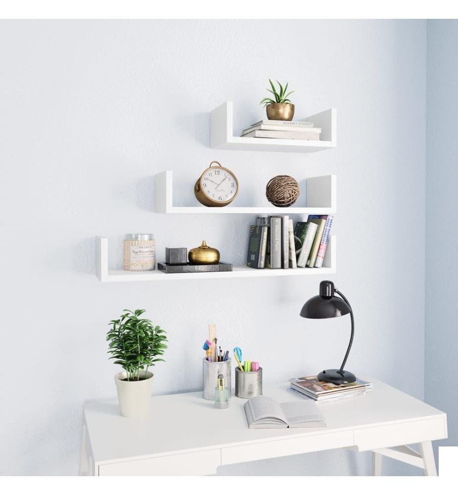 Étagères murales 3 pcs Blanc Bois d'ingénierie