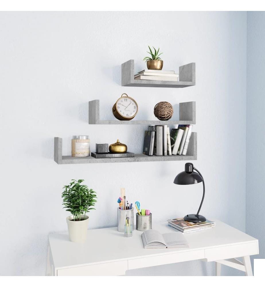 Étagères murales 3 pcs Gris béton Bois d'ingénierie