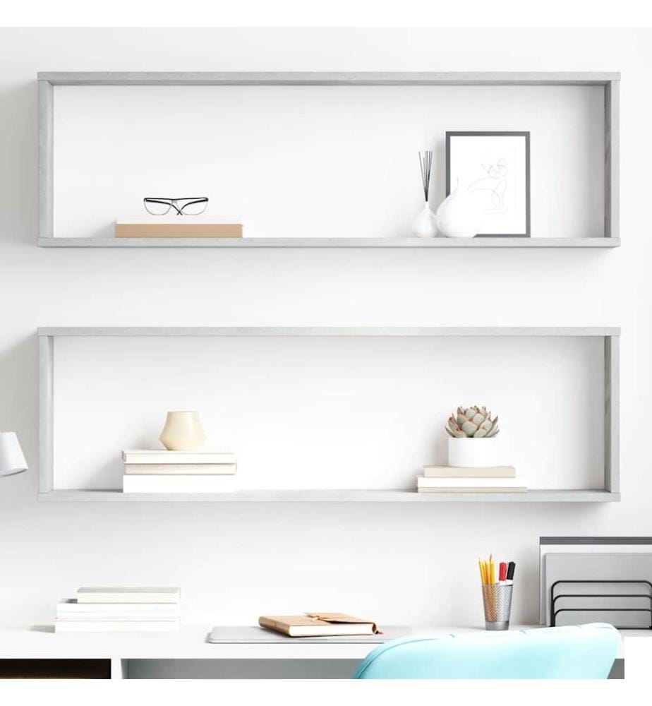 Étagères cube murales 2 pcs gris béton bois d'ingénierie