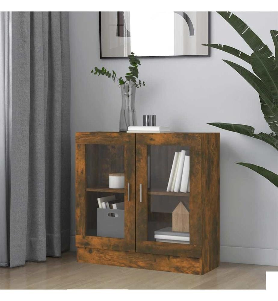Armoire à vitrine Chêne fumé 82,5x30,5x80 cm Bois d'ingénierie