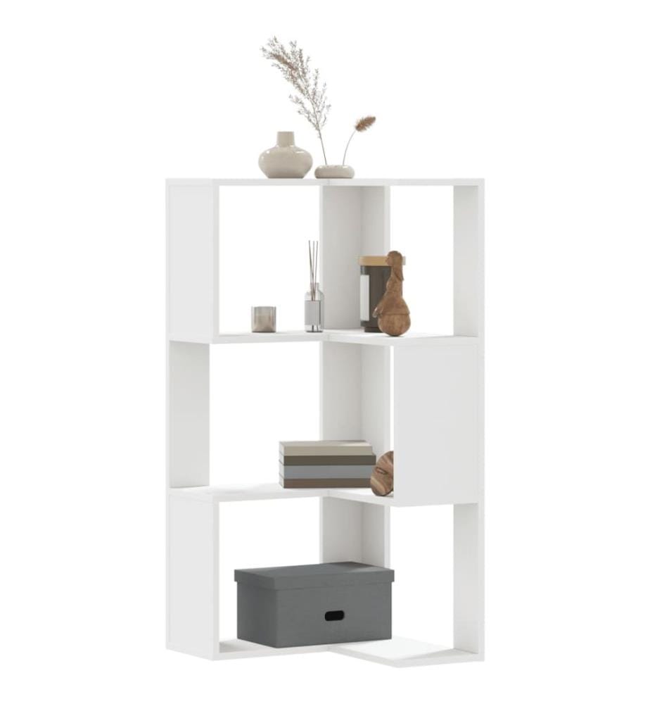 Bibliothèque d'angle à 3 niveaux blanc bois d'ingénierie