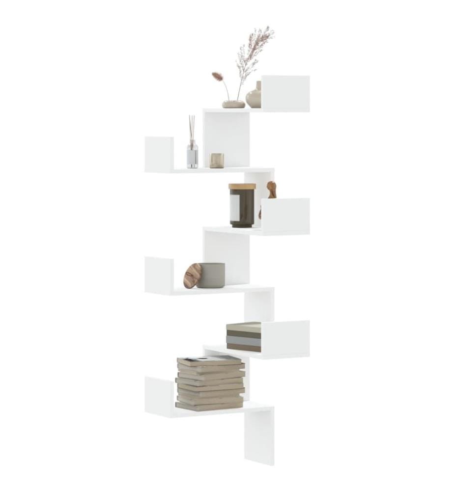 Étagère d'angle murale blanc 45x45x147 cm bois d'ingénierie