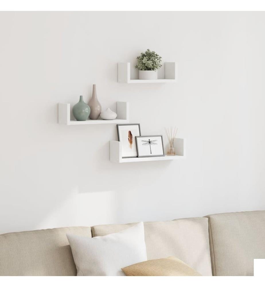 Étagères murales 3 pcs blanc bois d'ingénierie