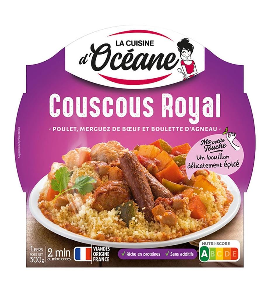 10x La Cuisine d'Océane Plat cuisiné Couscous Royal (poulet/boeuf) & semoule de blé - 300g