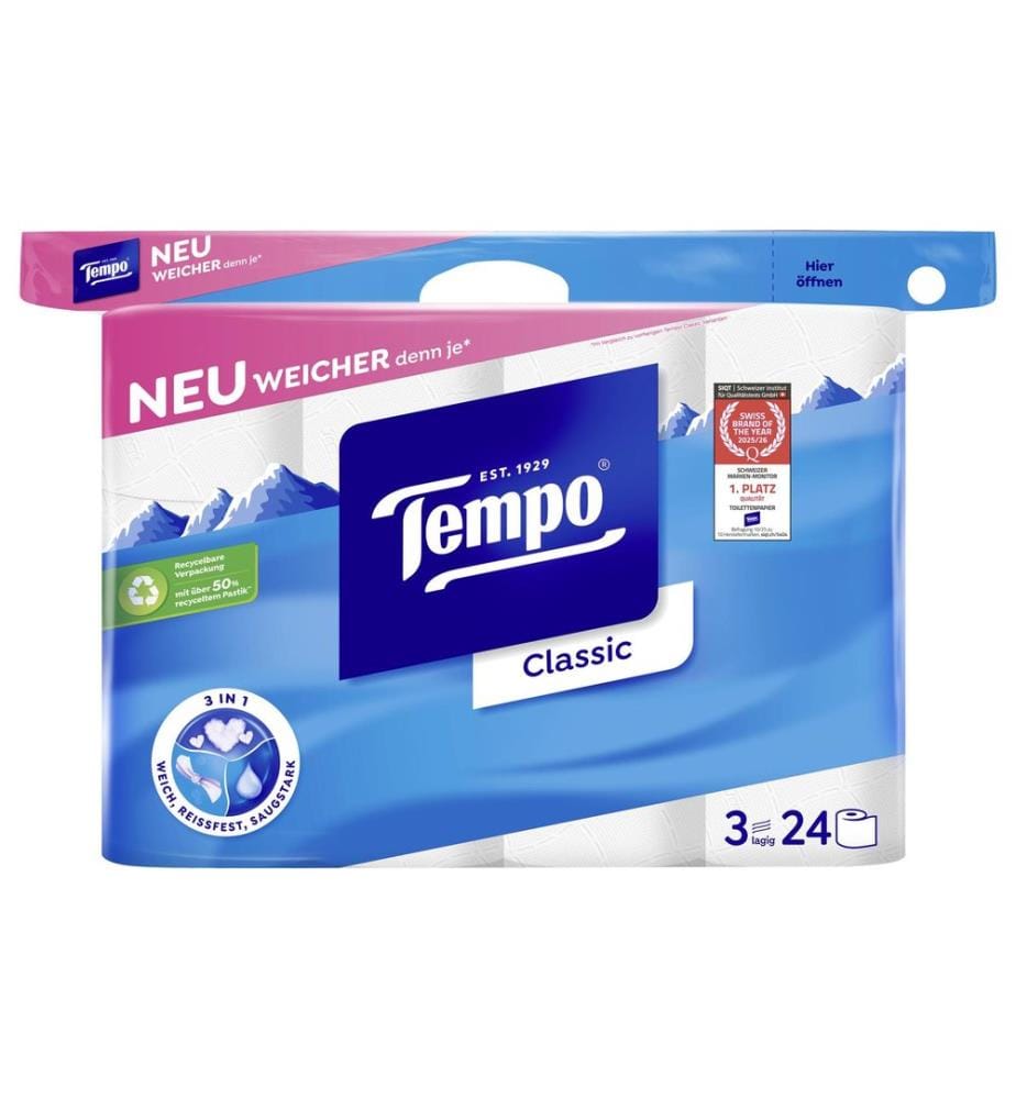 TEMPO - Papier toilette Classic rouleaux à 3 couches, Blanc