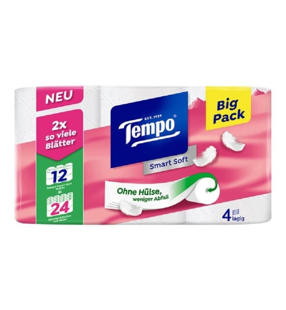 TEMPO - Papier toilette Smart Soft 12 Rouleaux, 4-couches, Blanc
