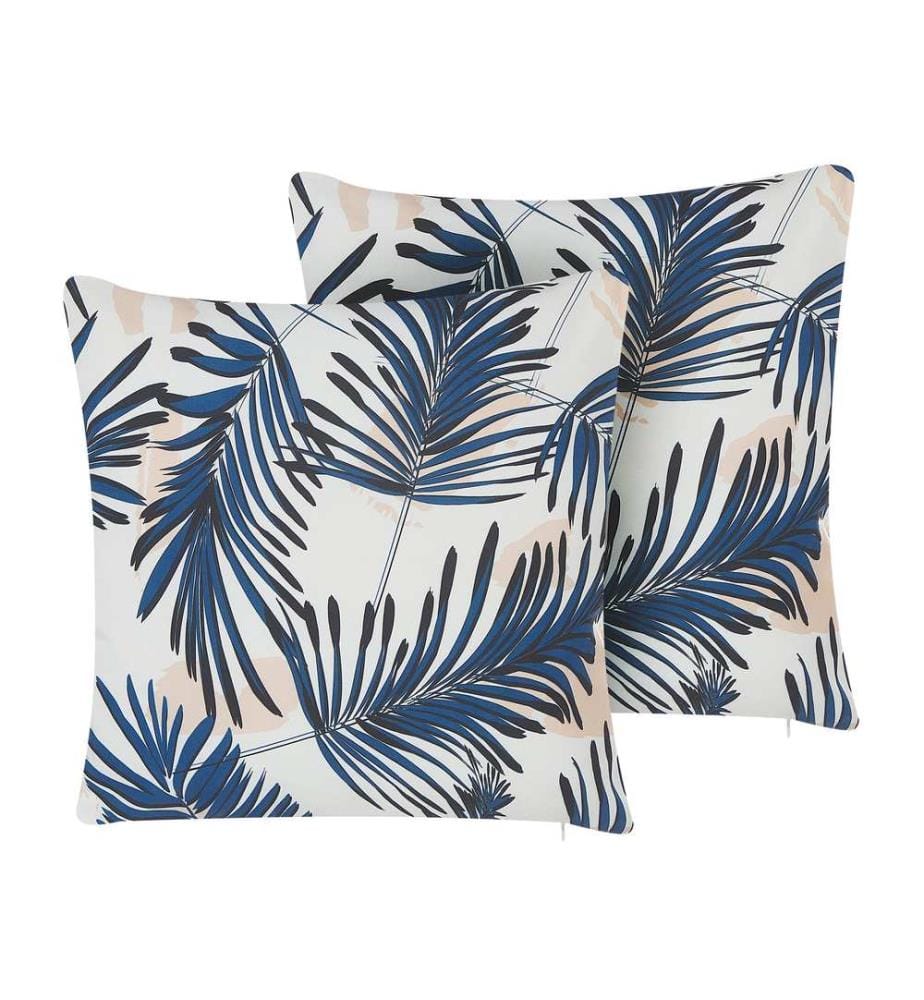 Lot de 2 coussins d'extérieur ELATI Motif de plante 45 x 45 cm Bleu marine