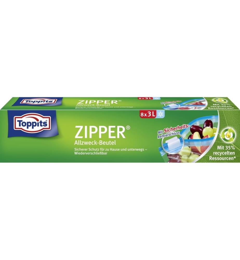 Toppits Sacs de conservation Zipper 24 cm x 27 cm, 8 pièces