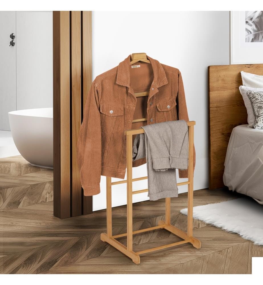 Valet de Chambre Maya Double Portant en Bambou - 47,5x36x97cm - Brun