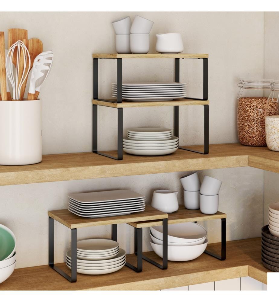 Lot de 4 Etagères de rangement encastrables - Bois et Noir