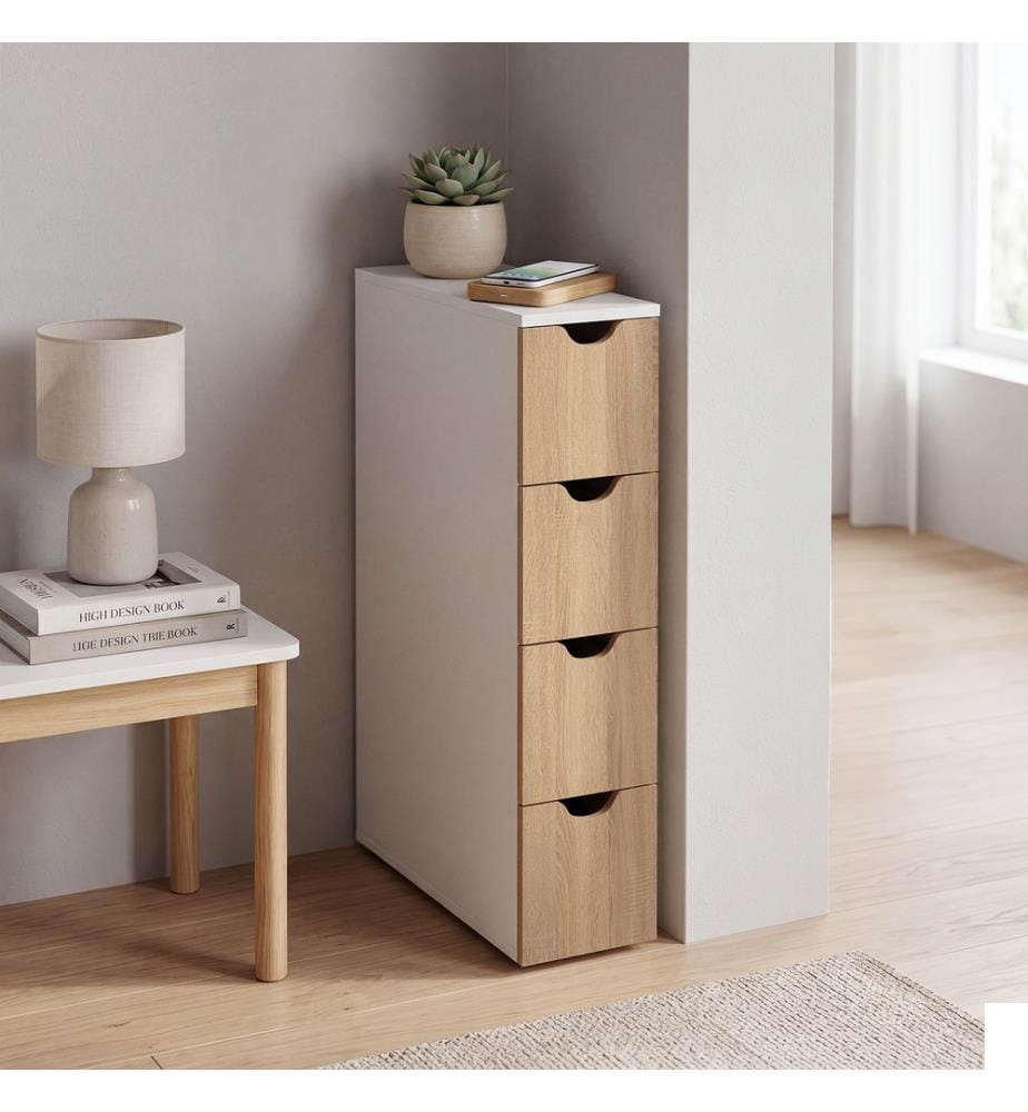 Meuble d'appoint à 4 tiroirs avec roulettes - Blanc