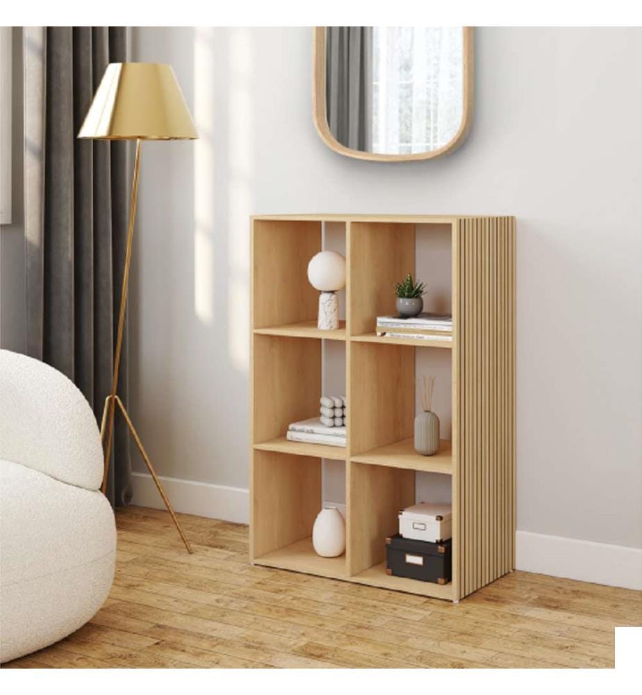 Meuble de rangement cube Faustine 6 case effet lattes