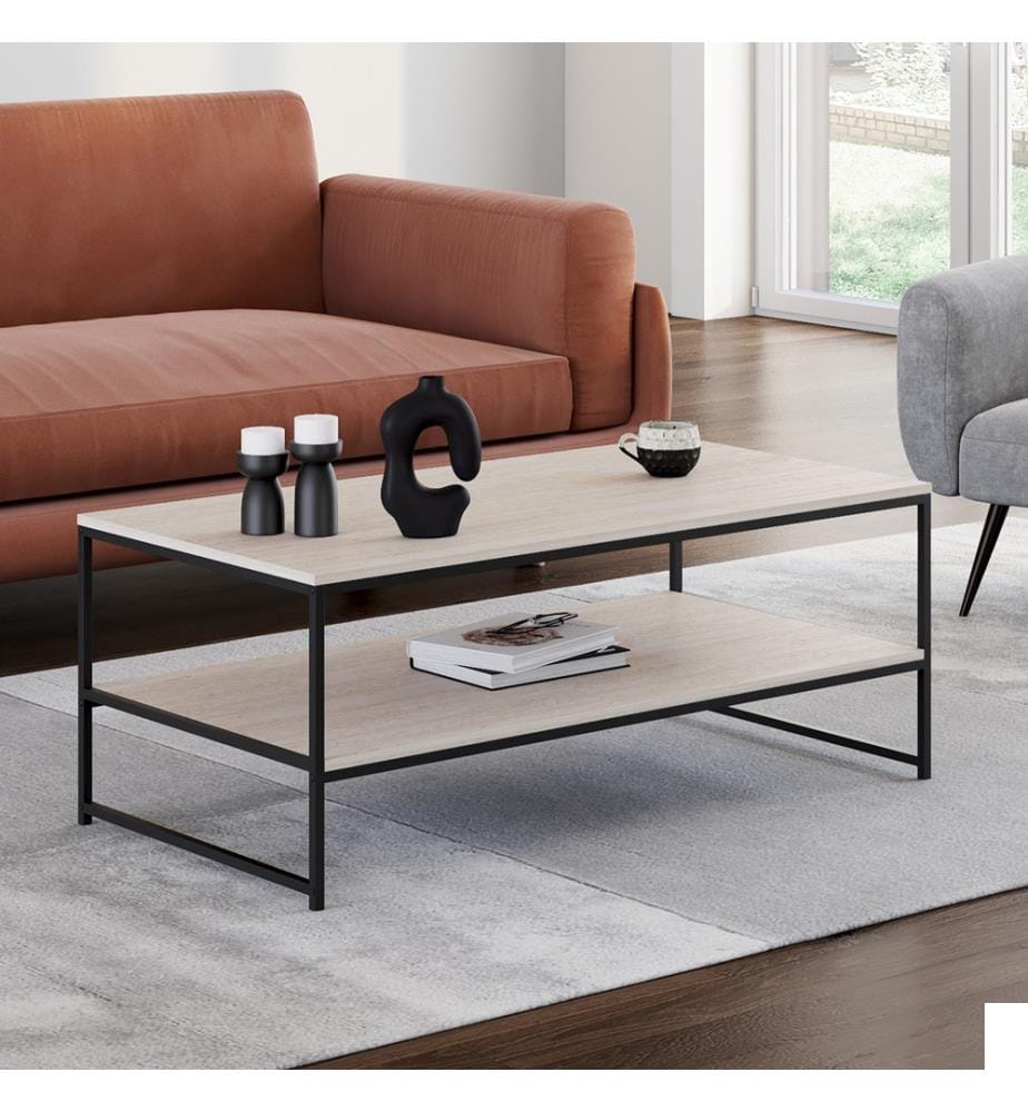 Table basse Memphis double plateau effet travertin 113cm