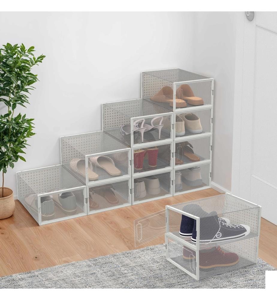 Lot de 12 Boites de rangement à chaussures empilables - Transparentes