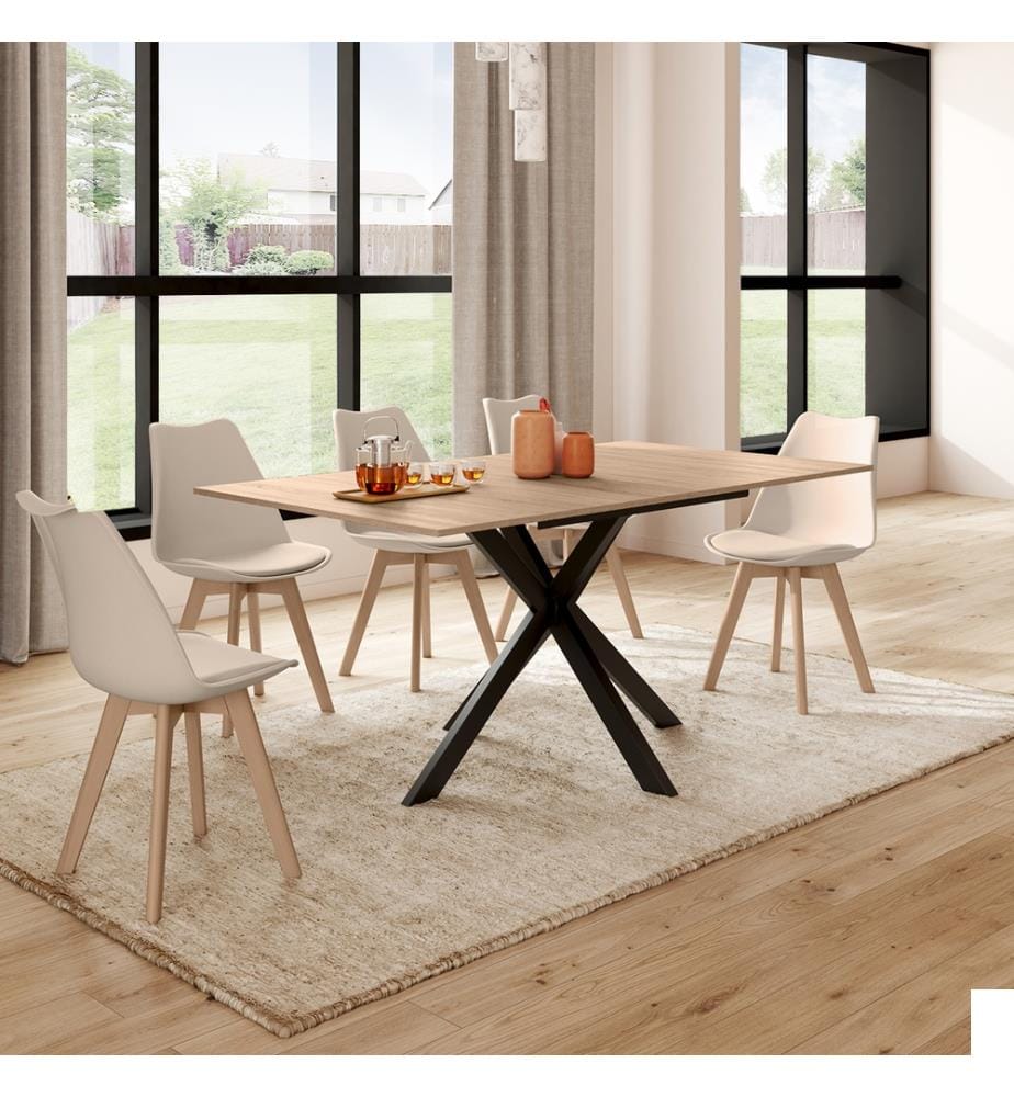Table repas extensible Spider 160-200cm plateau fin - Brun et noir