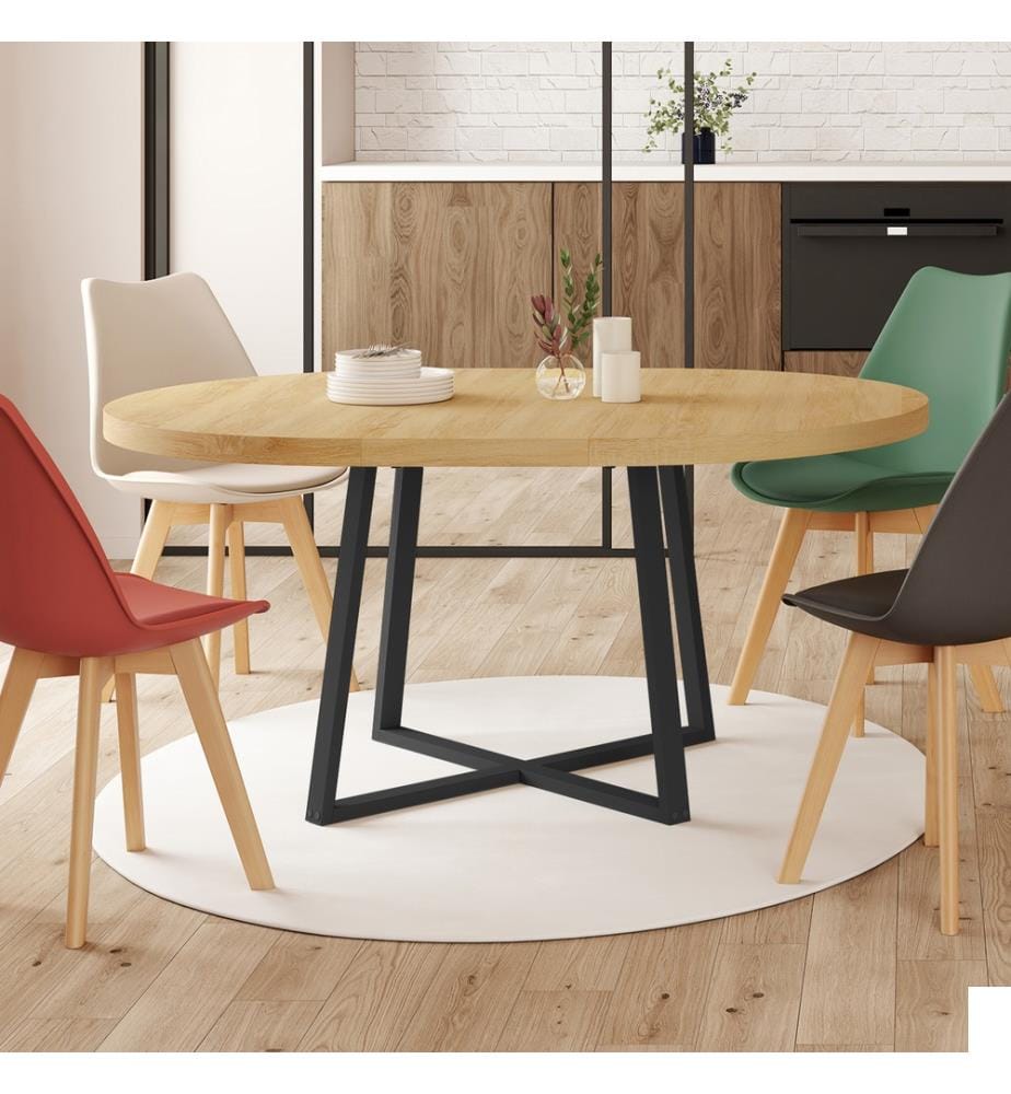 Table à manger ronde extensible Sana bois et noir Ø110-150cm