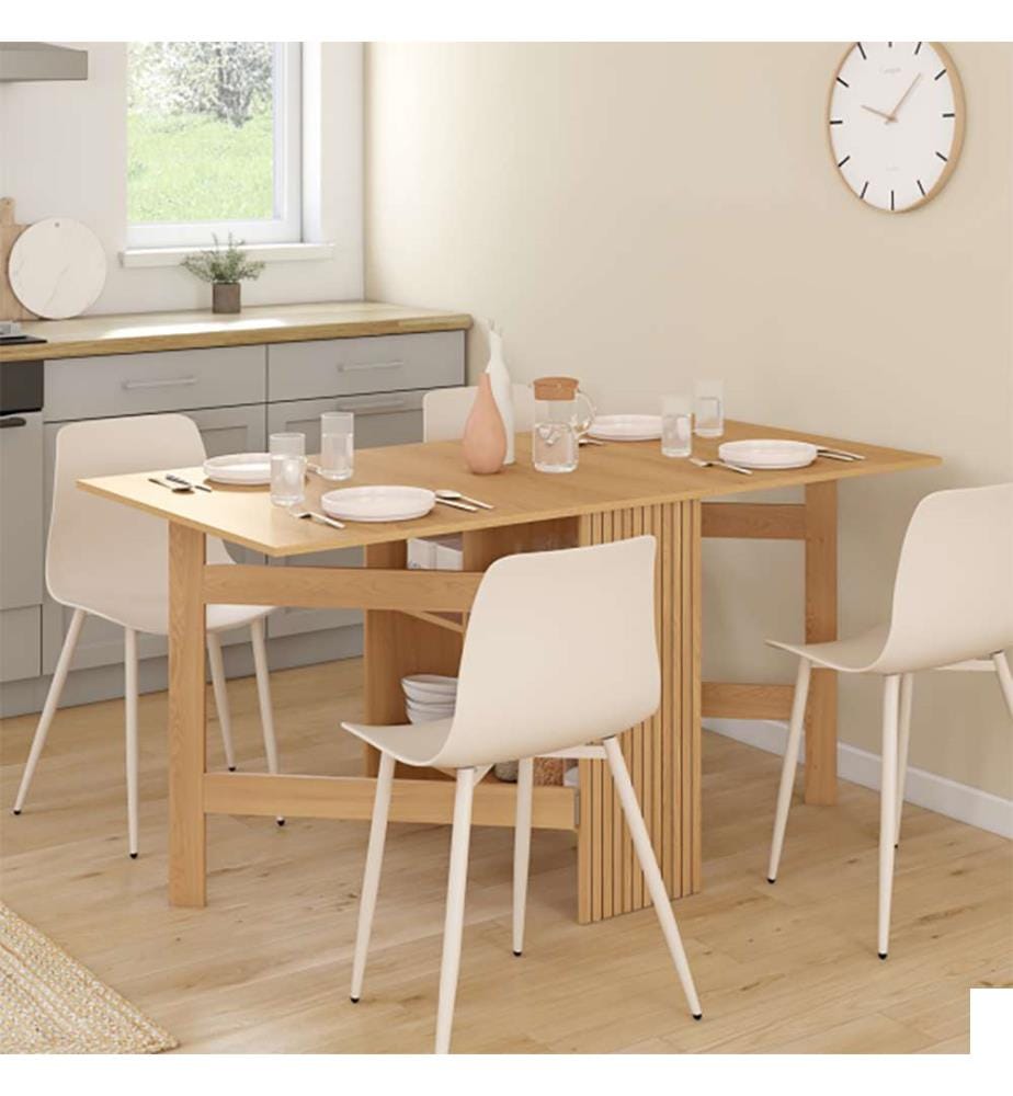 Table à manger dépliable Faustine avec rangement intégré bois et lattes 150cm