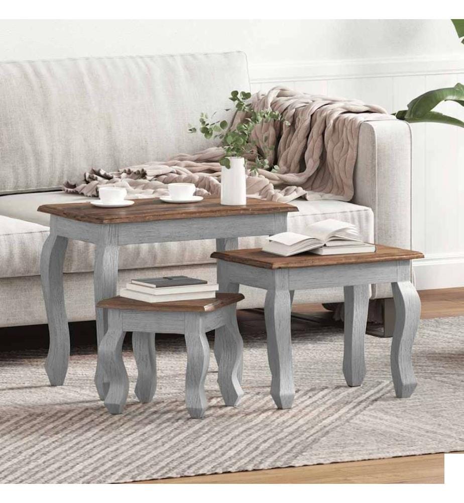 Ensemble de tables gigognes 3 pcs bois d'acajou massif